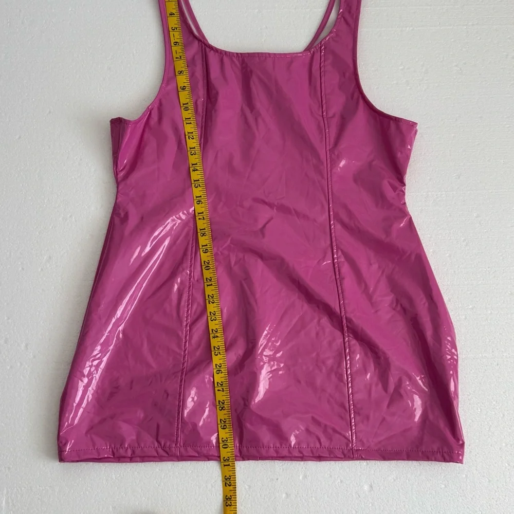 Barbie Pink Vinyl Scoop Neck Mini Dress NWOT - Picture 3 of 9